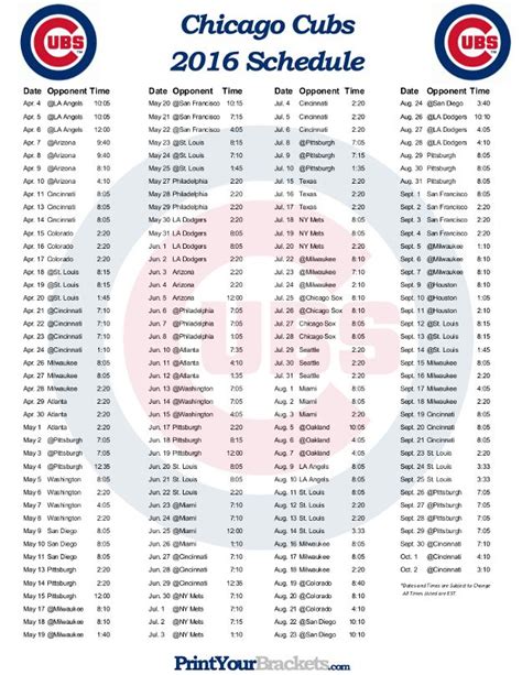 chicago cubs schedule 2016